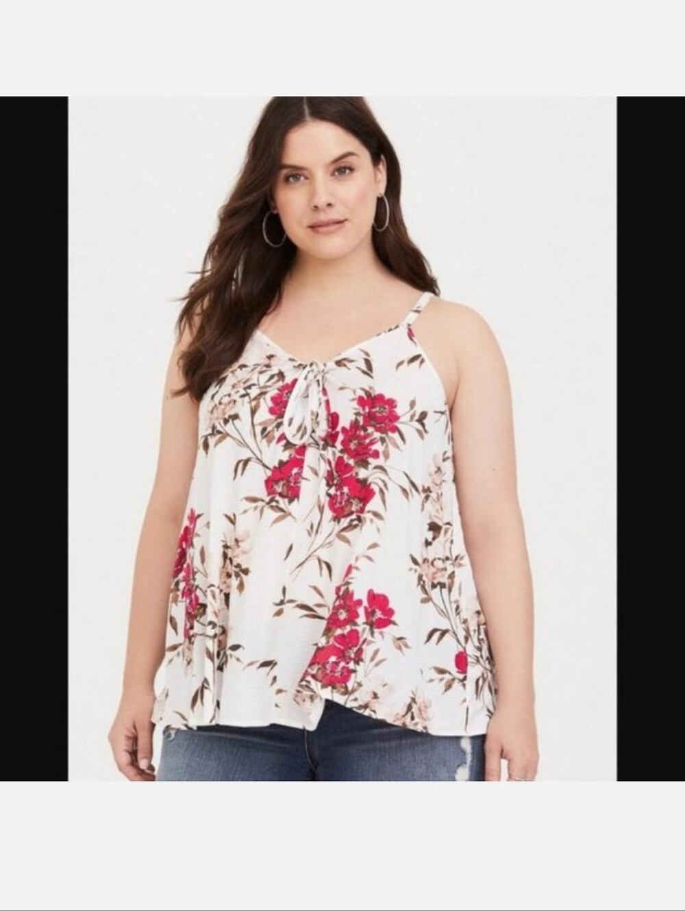 torrid Cream Floral Tie-Front Plus Size Cami with Pink Blooms